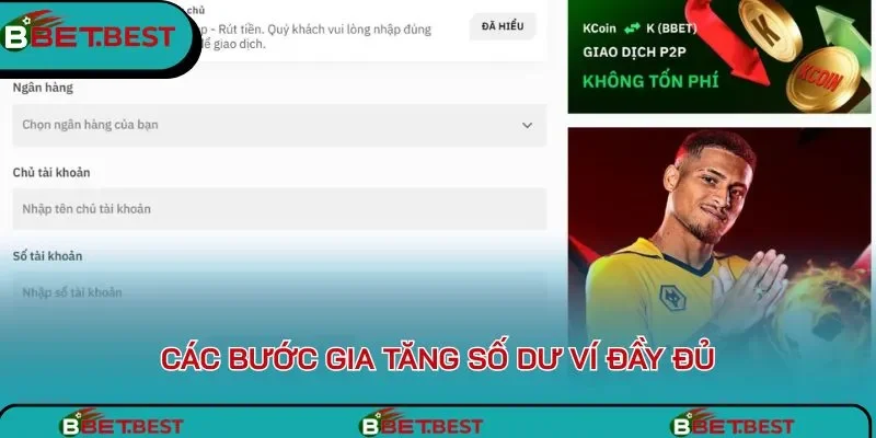 Các bước gia tăng số dư ví đầy đủ