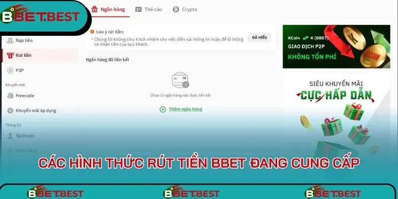 Các hình thức rút tiền BBet đang cung cấp