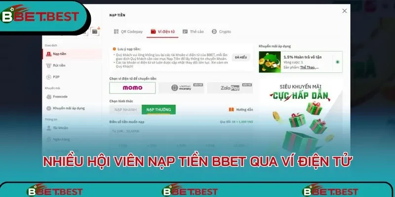Nhiều hội viên nạp tiền BBet qua ví điện tử