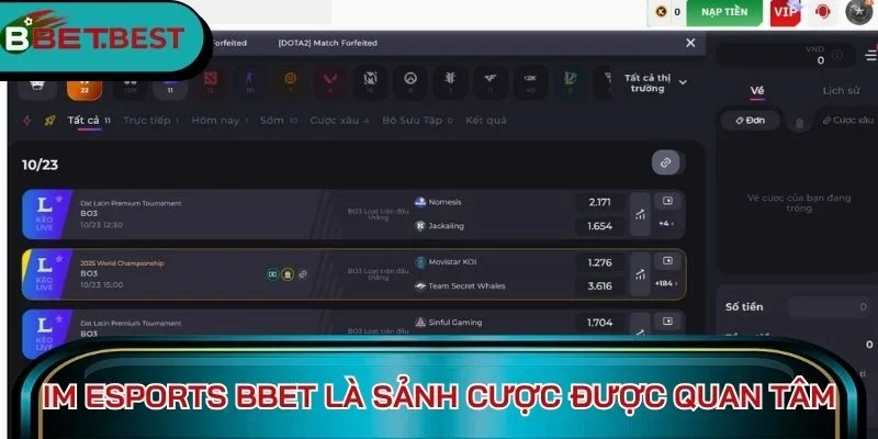 IM Esports BBet là sảnh cược được quan tâm