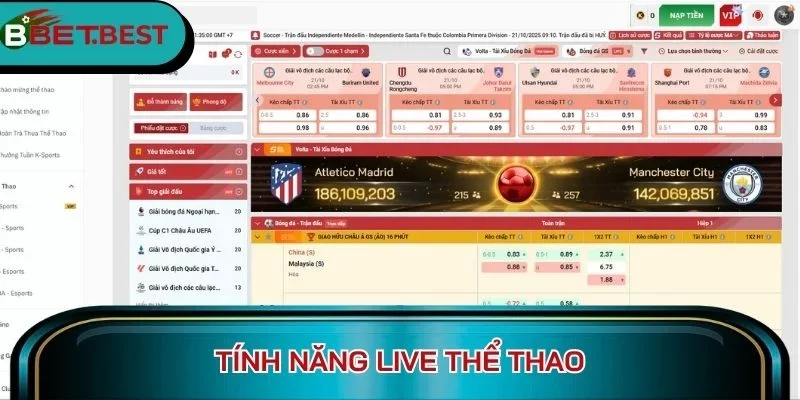 Tính năng live thể thao