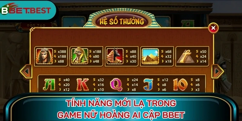 Tính năng mới lạ trong game Nữ Hoàng Ai Cập BBet